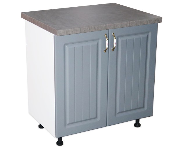 Masca pentru chiuveta cu 2 usi 80 cm Zebra, Alb/MDF Gri cu blat Beton, 80 x 85 x 60 cm